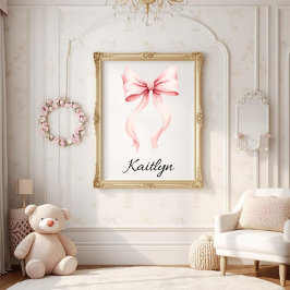 Personalized Pink Coquette Bow Nursery Wall Art  Poster