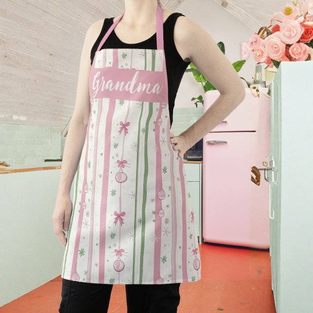 Personalized Pink Coquette Grandma Schürze (Soft stripes, sweet memories, and a sprinkle of coquette cheer 🎀✨)