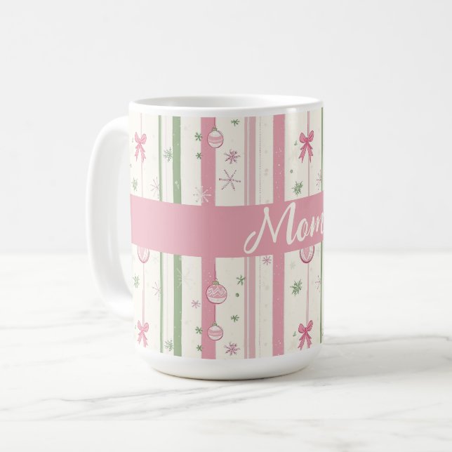 Personalized Pink Coquette Mom Holiday Kaffeetasse (Vorderseite Links)