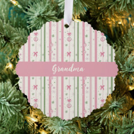 Personalized Pink Coquette Mom Holiday Ornament Karte