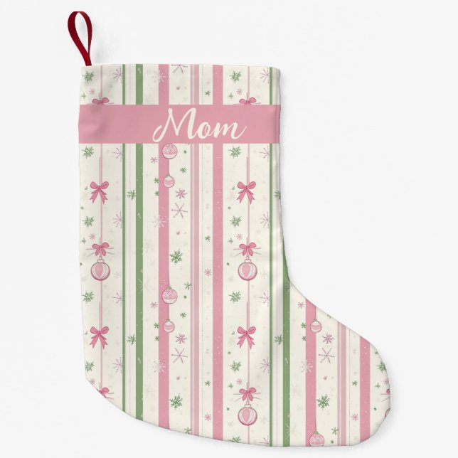 Personalized Pink Coquette Mom Kleiner Weihnachtsstrumpf (Vorderseite)