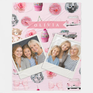 Personalized Pink Coquette Retro Cute Teddy Bear  Fleecedecke