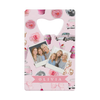 Personalized Pink Coquette Retro Cute Teddy Bear  Geldbeutel Flaschenöffner