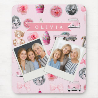 Personalized Pink Coquette Retro Cute Teddy Bear  Mousepad