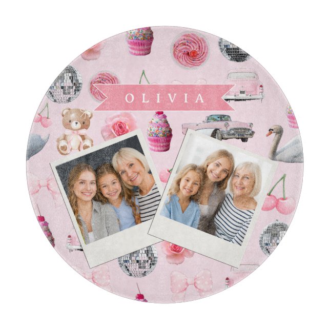 Personalized Pink Coquette Retro Cute Teddy Bear  Schneidebrett (Vorderseite)