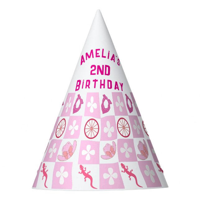 Personalized Pink Cowgirl Checkered Birthday  Partyhütchen (Vorderseite)