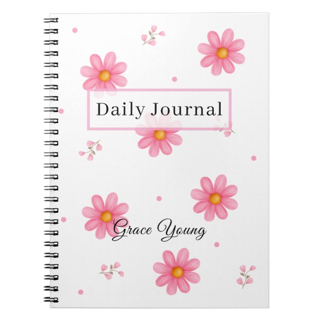 Personalized Pink Daisy Daily Journal Custom Name Notizblock (Vorderseite)