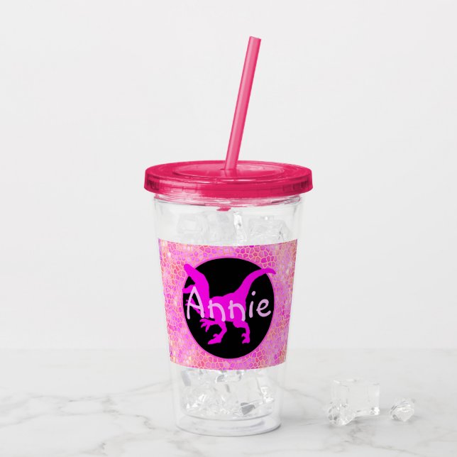 Personalized Pink Dinosaur Hide Acryltrinkbecher (Rückseite Ice)