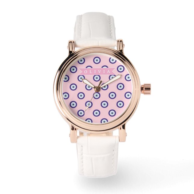 Personalized Pink Evil Eye Pattern Gifts With Name Armbanduhr (Vorderseite)