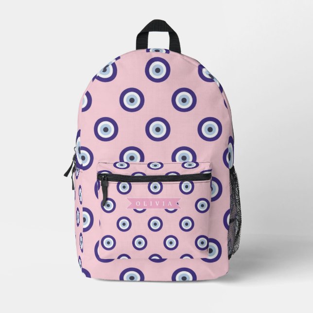 Personalized Pink Evil Eye Pattern Gifts With Name Bedruckter Rucksack (Vorderseite)