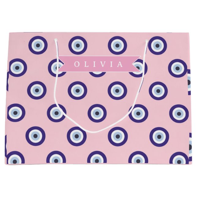 Personalized Pink Evil Eye Pattern Gifts With Name Große Geschenktüte (Vorderseite)