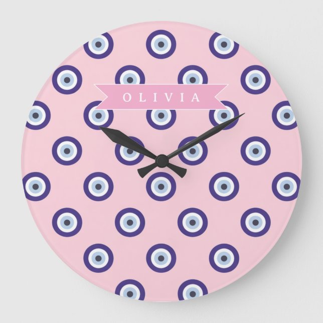 Personalized Pink Evil Eye Pattern Gifts With Name Große Wanduhr (Vorderseite)