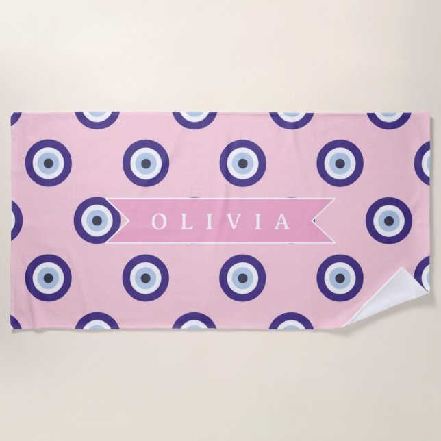 Personalized Pink Evil Eye Pattern Gifts With Name Strandtuch (Vorderseite)
