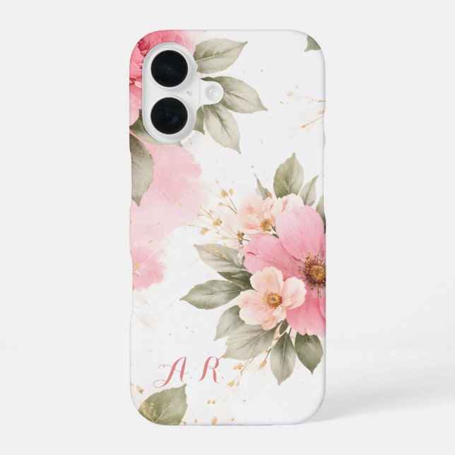 Personalized Pink Floral Case for Women iPhone 16 Hülle (Rückseite)