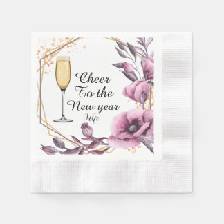 Personalized pink floral champagne glass typograph serviette