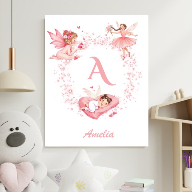 Personalized Pink Floral Fairy Monogram Nursery Poster (Von Creator hochgeladen)