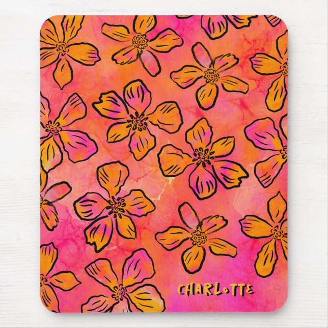 Personalized Pink Floral Pop Art Mousepad (Vorne)