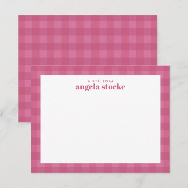 Personalized Pink Gingham Mitteilungskarte (Vorne/Hinten)