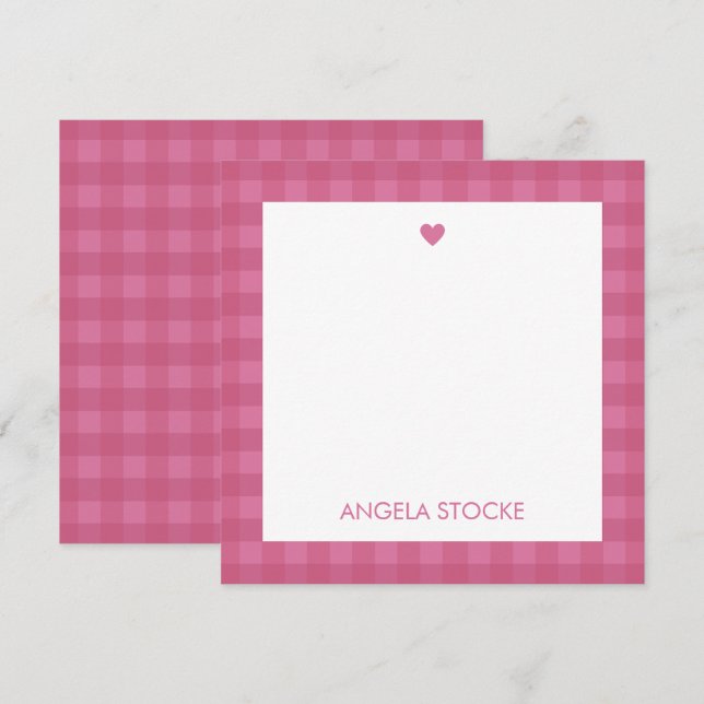 Personalized Pink Gingham Note Card Mitteilungskarte (Vorne/Hinten)