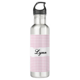 Personalized Pink Gingham Pattern & Custom Name Edelstahlflasche