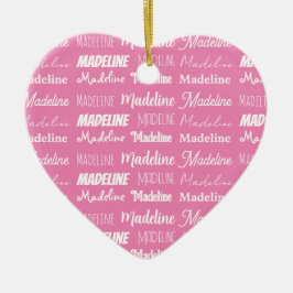 Personalized Pink Girls Name Collage Christmas Keramik Ornament