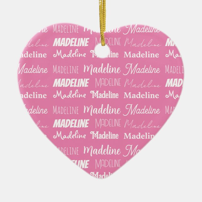 Personalized Pink Girls Name Collage Christmas Keramik Ornament (Vorne)