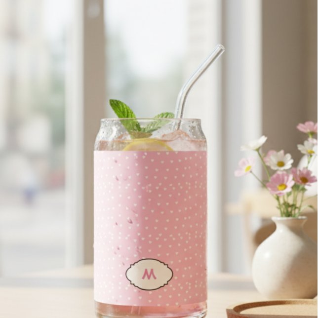 Personalized Pink Glass with White Hearts - Custom Dosenglas (Von Creator hochgeladen)