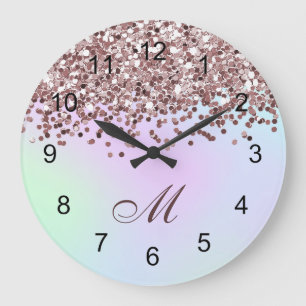 Personalized Pink Glitter Große Wanduhr