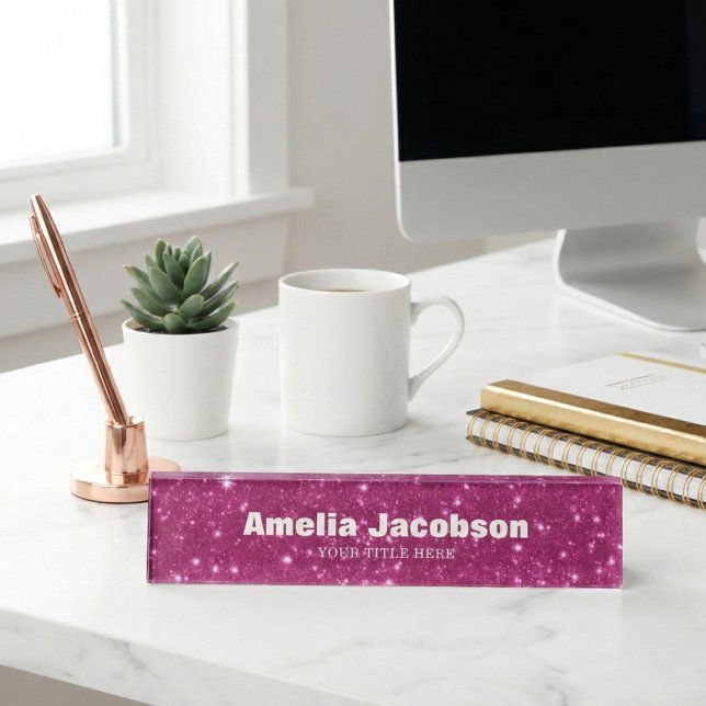 Personalized Pink Glitter Name Modern Desk Decor Namensplakette (Von Creator hochgeladen)