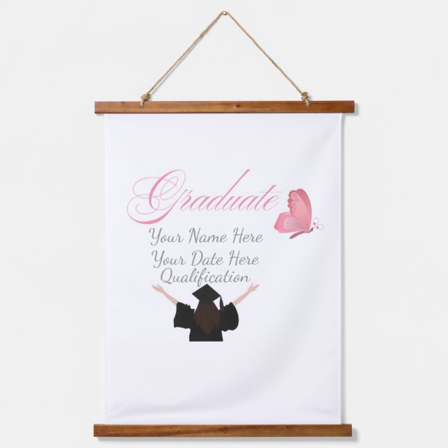 Personalized Pink Graduate Gift, Custom Name  Wandteppich Mit Holzrahmen (Vorderseite)