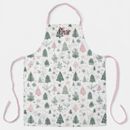 Personalized Pink & Green Christmas Tree Pattern Schürze