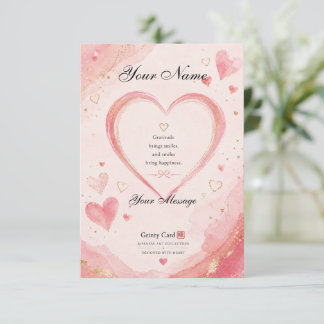 Personalized Pink Heart Thank You Card Dankeskarte