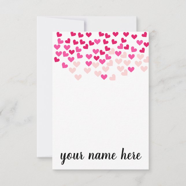 Personalized Pink Hearts Girls Notecards Dankeskarte (Vorderseite)