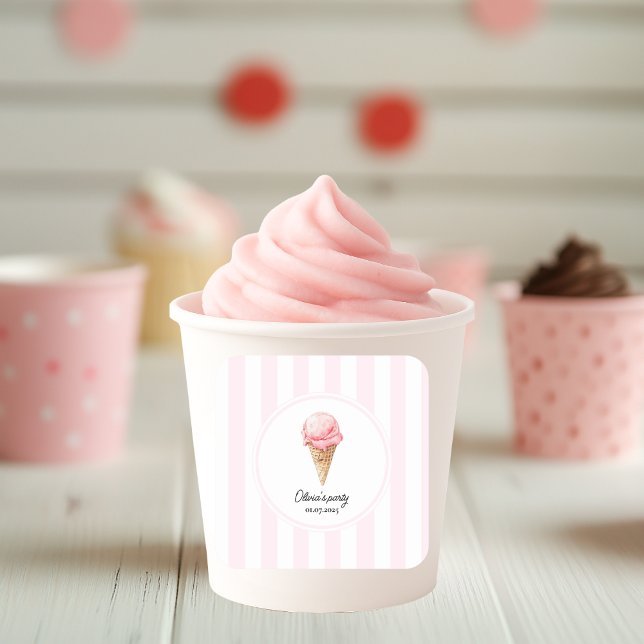 Personalized Pink Ice Cream Cone Party Sticker  (Von Creator hochgeladen)