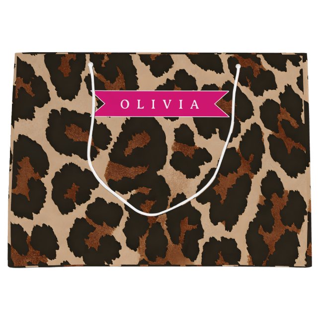 Personalized Pink Leopard Print Chic Animal Print Große Geschenktüte (Vorderseite)