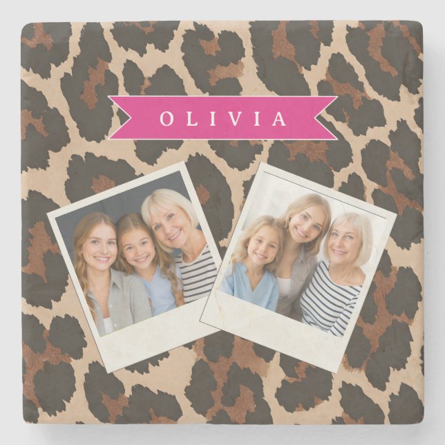 Personalized Pink Leopard Print Chic Animal Print Steinuntersetzer (Vorderseite)