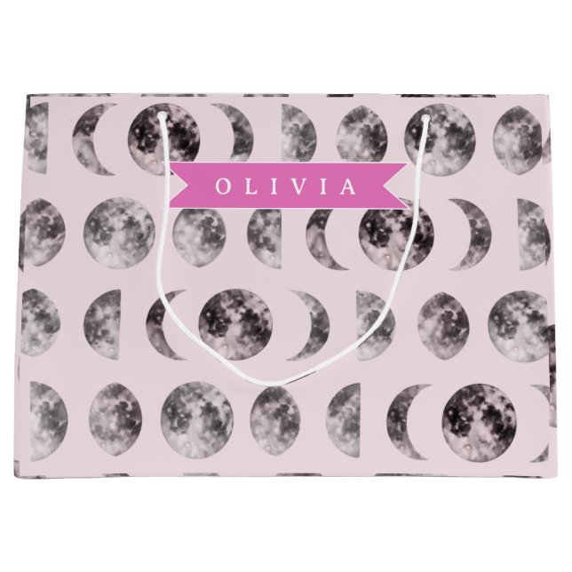 Personalized Pink Moon Phase Celestial Name Gift Große Geschenktüte (Vorderseite)