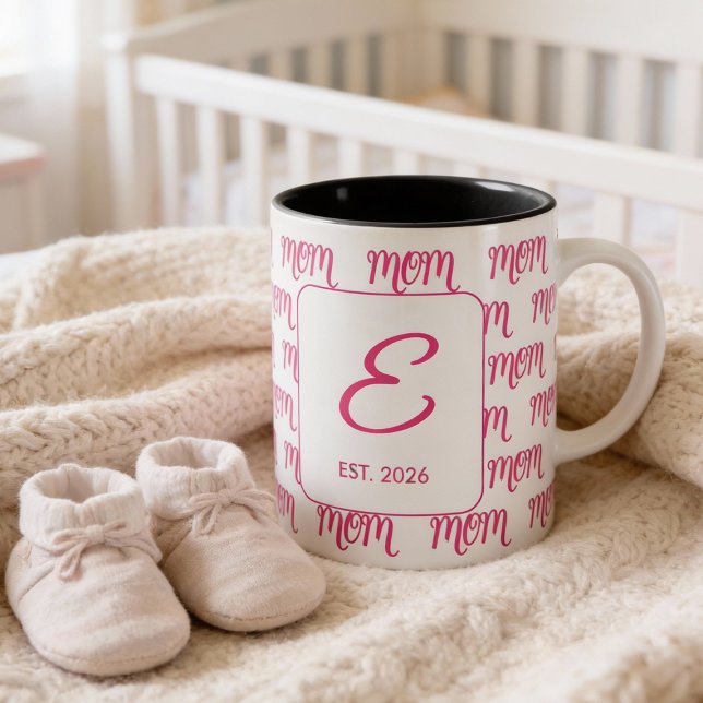 Personalized Pink New Mom Monogram Established Zweifarbige Tasse (Von Creator hochgeladen)