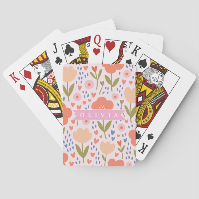 Personalized pink nordic cute folk floral pattern spielkarten (Rückseite)