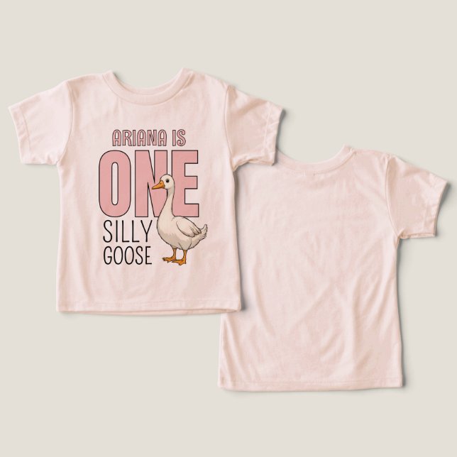 Personalized Pink One Silly Goose First Birthday (Design Vorderseite & Rückseite)