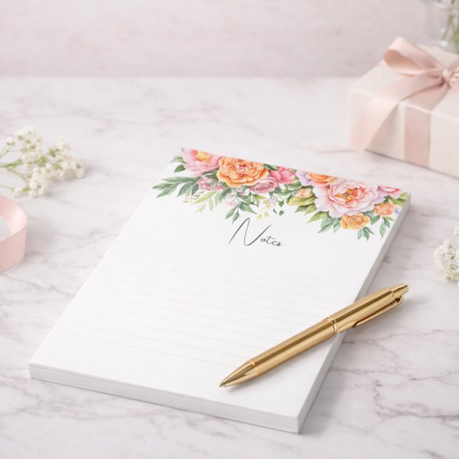 Personalized Pink & Orange Peonies Floral Notepad Notizblock (Von Creator hochgeladen)