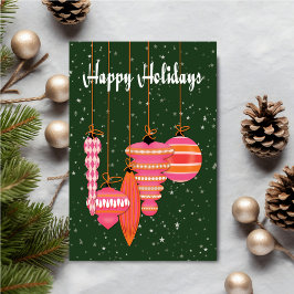 Personalized Pink Ornaments Holiday Karte
