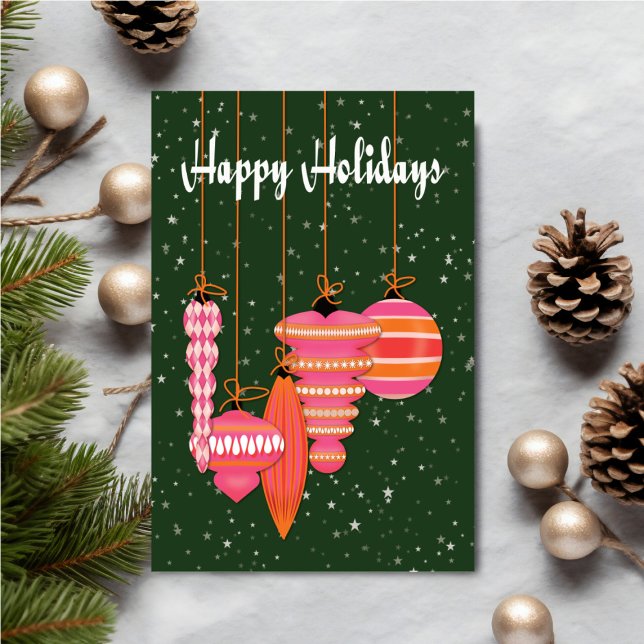 Personalized Pink Ornaments Holiday Karte (Personalize your holiday wishes, by adding a custom message.)
