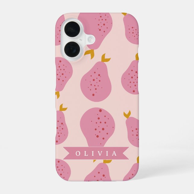 Personalized Pink Pear Pattern Cute Girly Fruit iPhone 16 Hülle (Rückseite)