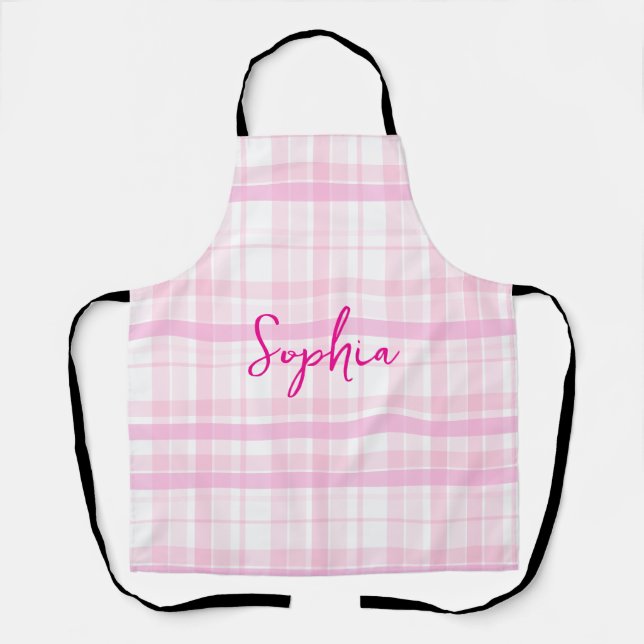 Personalized Pink Plaid Apron   with Name  Schürze (Vorderseite)