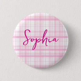 Personalized Pink Plaid button  with Name 