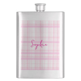 Personalized Pink Plaid Classic Flask with Name  Flachmann