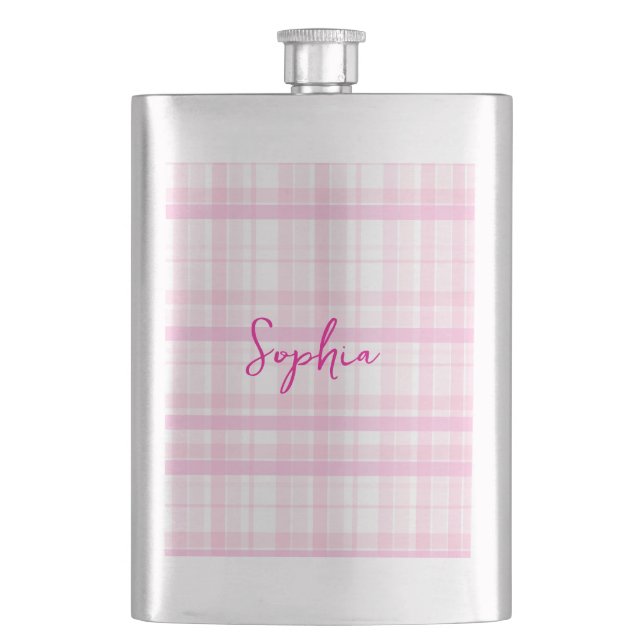 Personalized Pink Plaid Classic Flask with Name  Flachmann (Vorderseite)