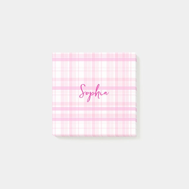 Personalized Pink Plaid Notes with Name  Post-it Klebezettel (Vorderseite)
