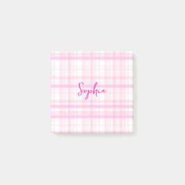 Personalized Pink Plaid Post-It Notes with Name  Klebezettel